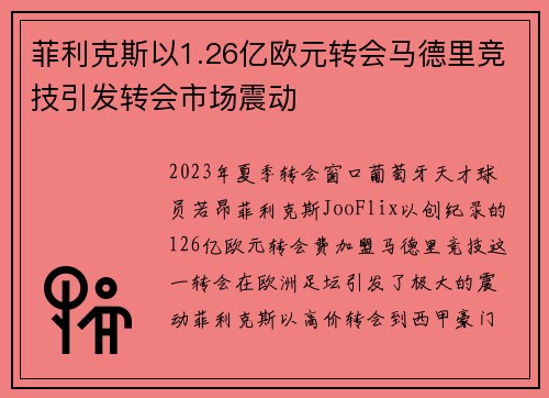菲利克斯以1.26亿欧元转会马德里竞技引发转会市场震动